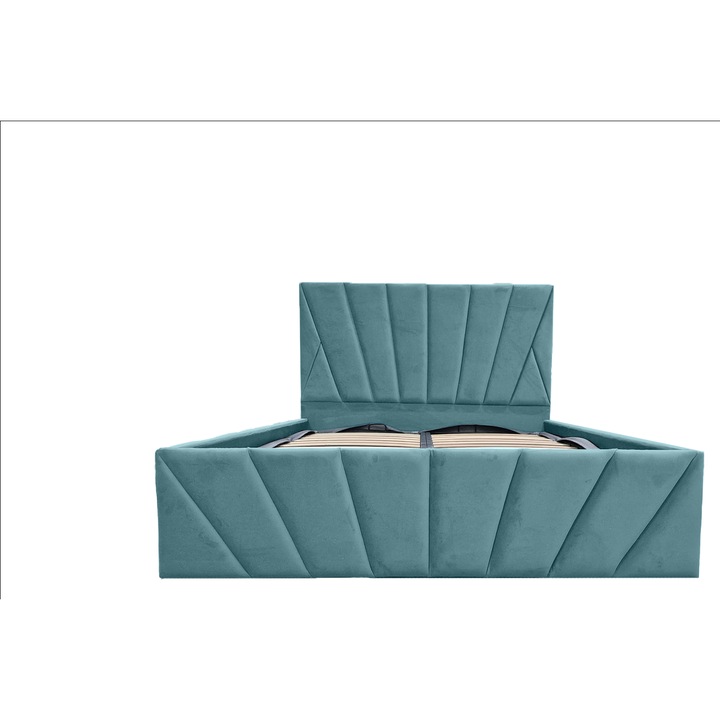 Pat Cora tapitat 160/190 cu somiera rabatabila si spatiu depozitare albastru marin