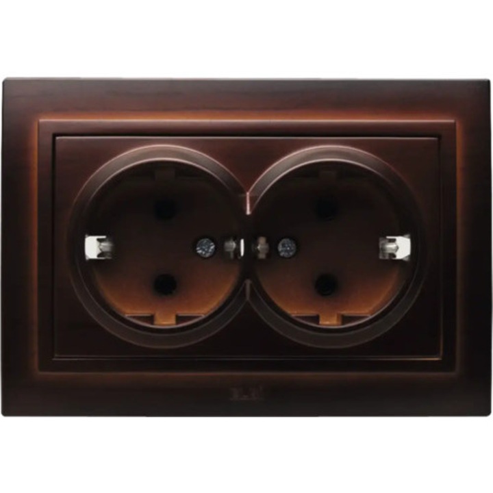 Priza dubla cu impamantare Zena, nuanta mahon