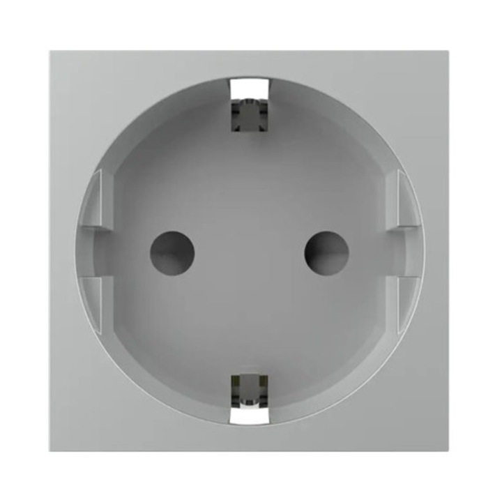 Priză simplă cu împământare, 2 module, argintie, pentru montare sub tencuială, grad de protecție IP 44