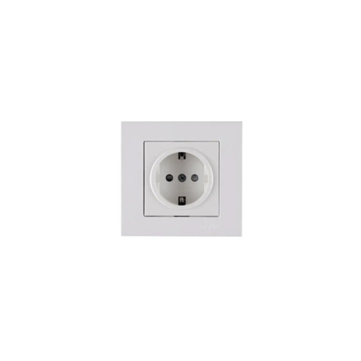 Priza simpla cu impamantare Arvia Electric, alb, 1, incastrat, IP 20
