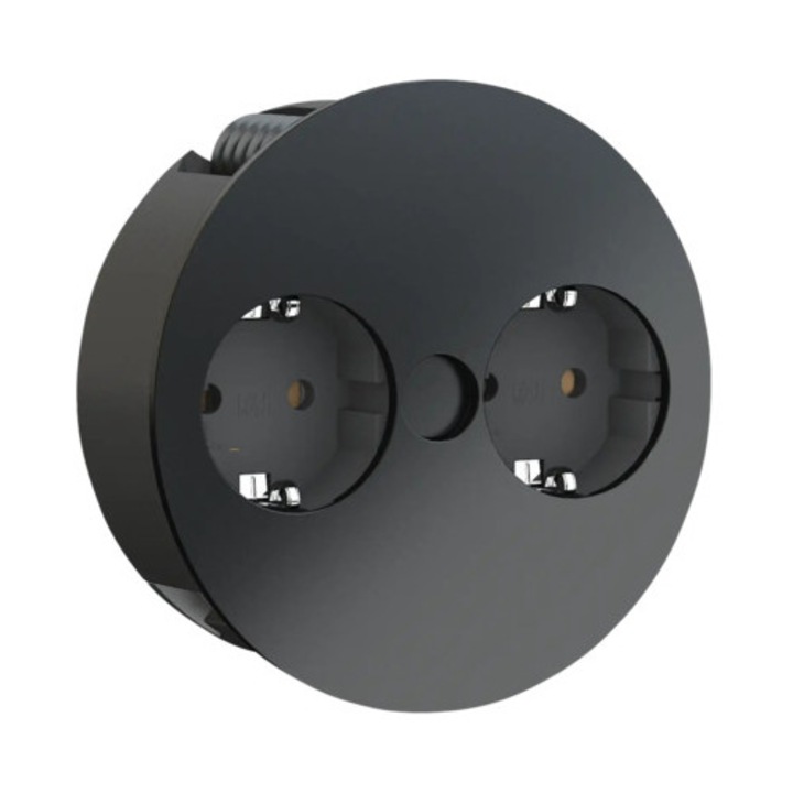 Priza electrica incorporabila Bachmann Twist, 2 posturi, 2xCP, negru mat, dimensiuni 42, 5x115mm, cablu 2m