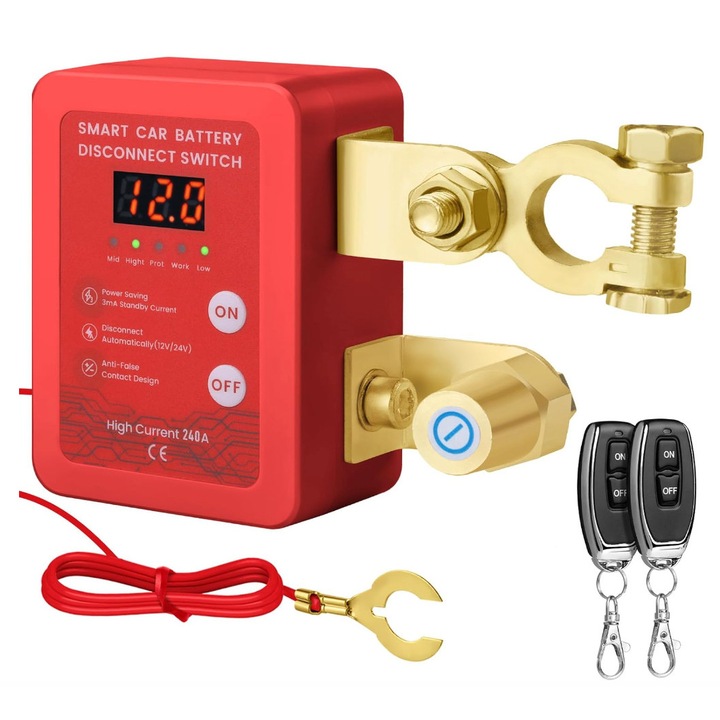 Univerzális intelligens vezérlőkapcsoló teherautókhoz, 12V/24V, autó akkumulátor leválasztó, szivárgásgátló, piros elektronikus kijelző