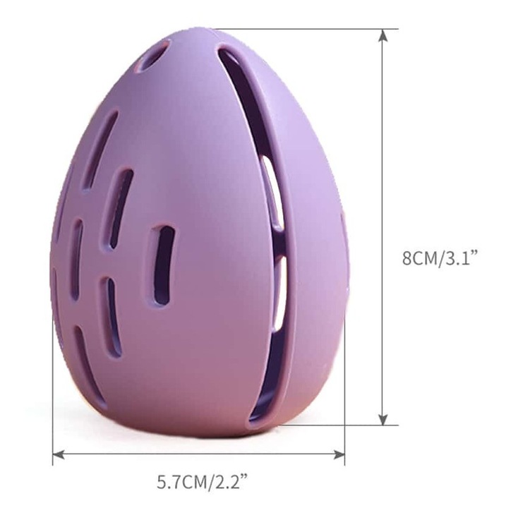 Husa Portabila Siliconica pentru Depozitarea Spongiei de Machiaj, Carcasa Antipraf si Aerisita in Forma de Ou pentru Pudrierea, 8x5.5x5.5 cm, violet
