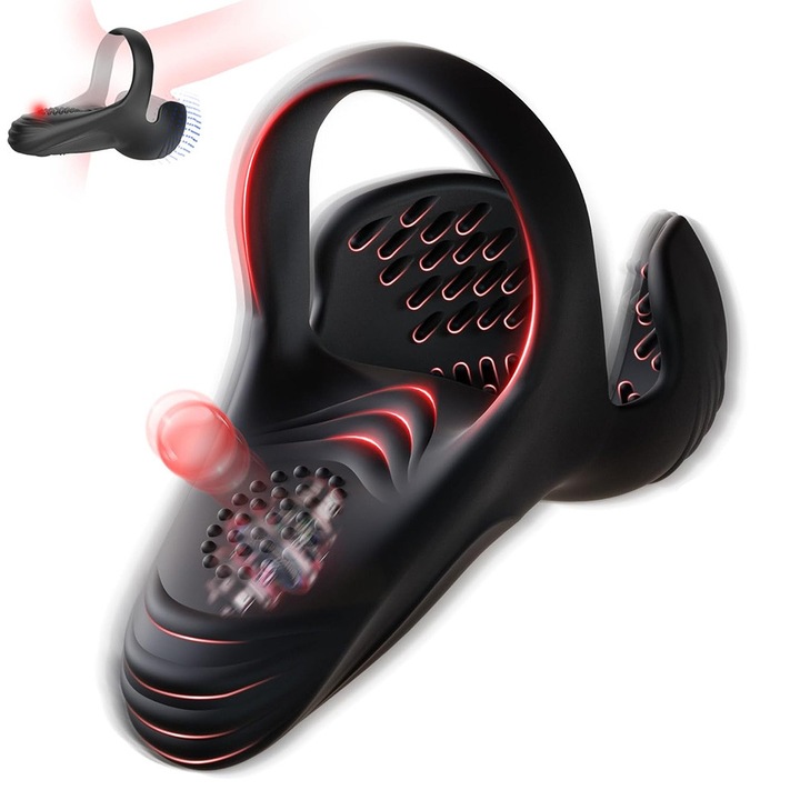 Inel Penis Vibrator，MingZhi®，Jucarie sexuala, inel elastic din silicon cu incarcare, cu 10 moduri puternice de vibratie