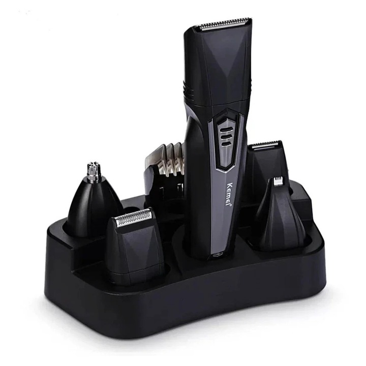 Mașină de Tuns Kemei KM 640, Set 8 în 1, Acumulator, Negru