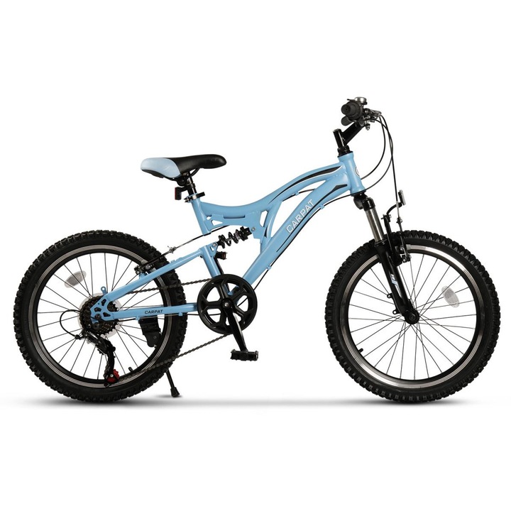Bicicleta MTB-FS Carpat Alpin C20279A 20", Albastru/Alb/Negru, Schimnatoare Shimano, Frane V-brake