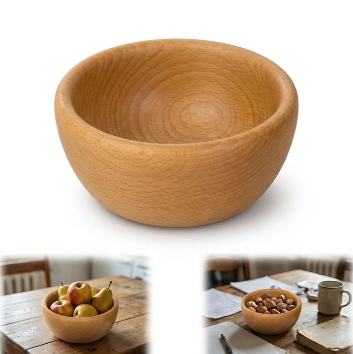 Bol din lemn de fag PEEWIT, 14cm, pentru gustari, forma naturala, finisat cu ulei natural