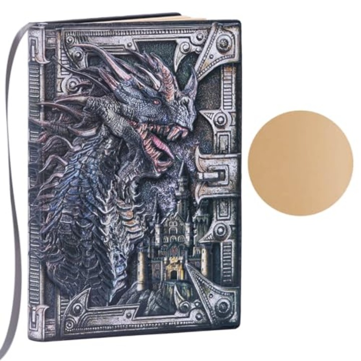 Jurnal A5 vintage cu copertă rigidă 3D Dragon Relief, 200 pagini, piele PU, multicolor
