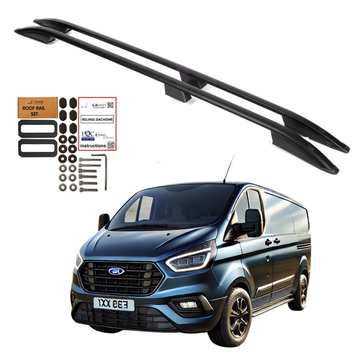 Алуминиеви греди Erkul за Ford Transit Tourneo Custom дълъг, 75 кг, черен цвят, пълен комплект