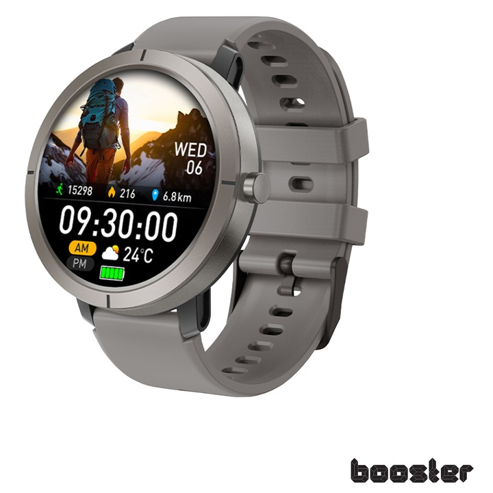 SmartWatch Booster Impera Pro – Strapabíró óra, GPS, pulzusmérő, fitnesz és szabadtéri sportok Okosóra sport 43mm, fitnesz óra GPS-szel (adatvédelemmel), AI, hangvezérlés, offline térképek, Android vagy iPhone, 170 modul