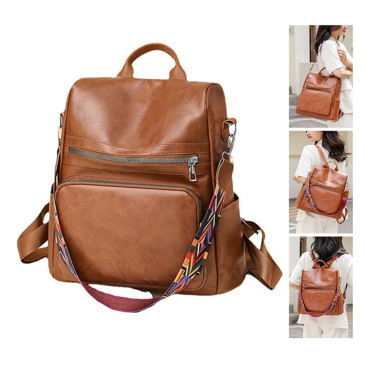 Дамска раница DONFANLIA, Екологична кожа/Полиестер, водоустойчива, 36x33x15см, Светло кафява