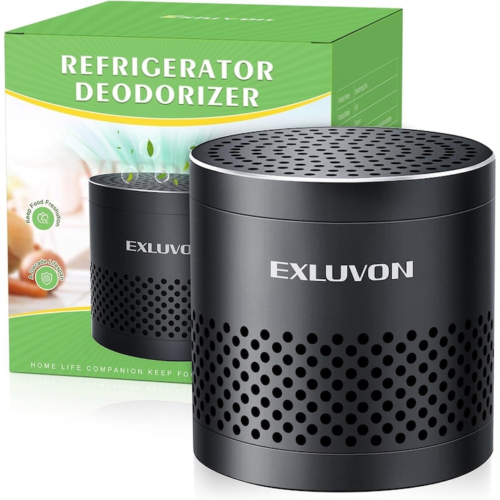 Tehnologie de Descompunere Catalitica, Deodorizant pentru frigider, Exluvon, inox, 71x71mm, eficient 10 ani, utilizare rezidentiala, Negru