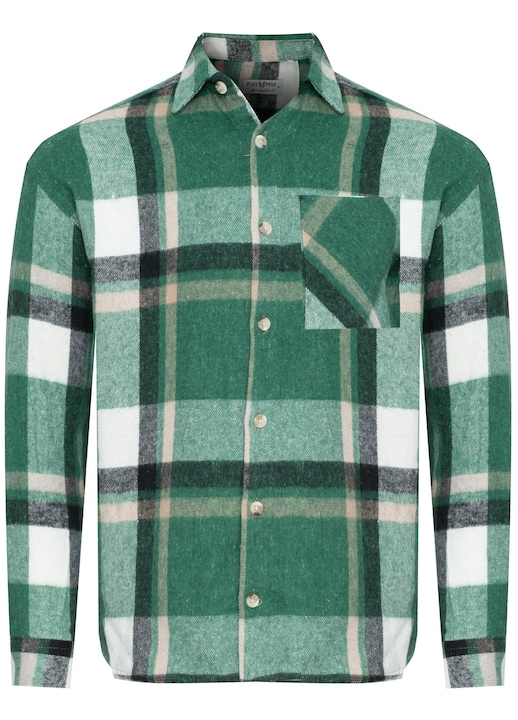 Camasa barbateasca, PLUS POSH, ZIELONY KRATKA, croiala lejera, verde, poliester