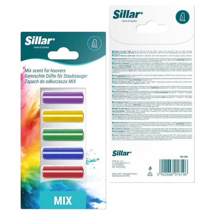 Odorizant aspirator, Sillar, universal, parfum in batoane, amestec de parfumuri: lavanda, lamaie, padure, mare, trandafir, 5 buc