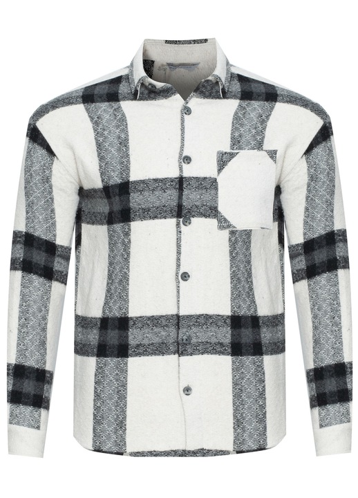 Camasa barbati, PLUS POSH, carouri negru-crem, croi regular, 95% bumbac, 5% lycra