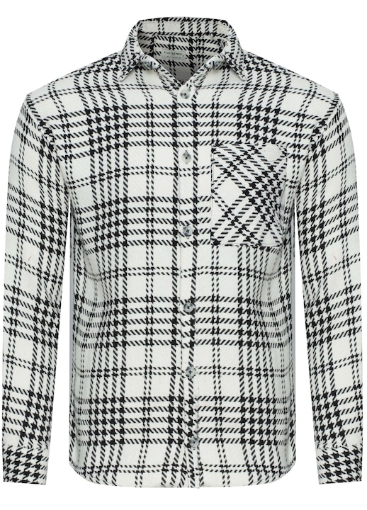 Camasa barbateasca, PLUS POSH, PEPITA CREM-NEGRU, croiala lejera, poliester