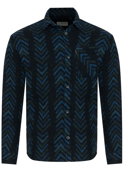 Camasa barbateasca, PLUS POSH, HERRINGBONE, negru-albastru, croiala lejera, 95% bumbac, 5% lycra