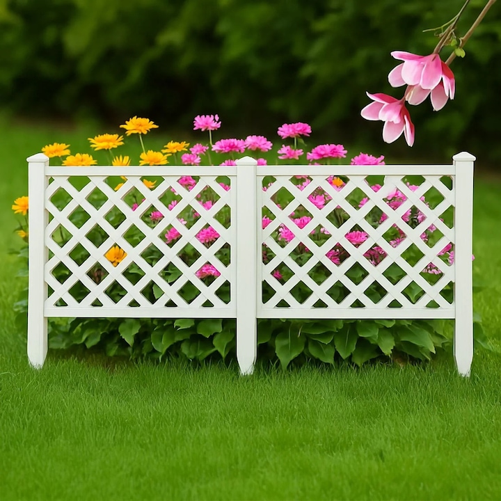 Бяла пластмасова градинска ограда с шарка, комплект от 4 броя, 60x37см