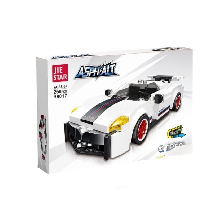 Set de constructie Masina alba cu mecanism pullback 258 el