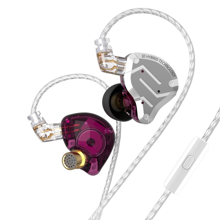 Casti Intraauriculare KINBOOFI Kz Zs10 Pro, cu 5 drivere, cablu detașabil, violet
