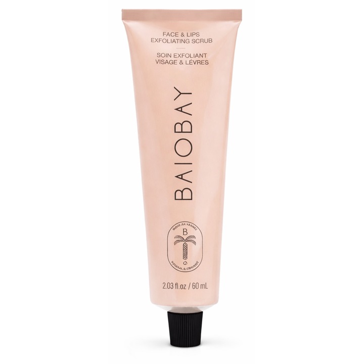 Scrub exfoliant pentru fata si buze BioBay, 60 ml, formula delicata, tuba practica