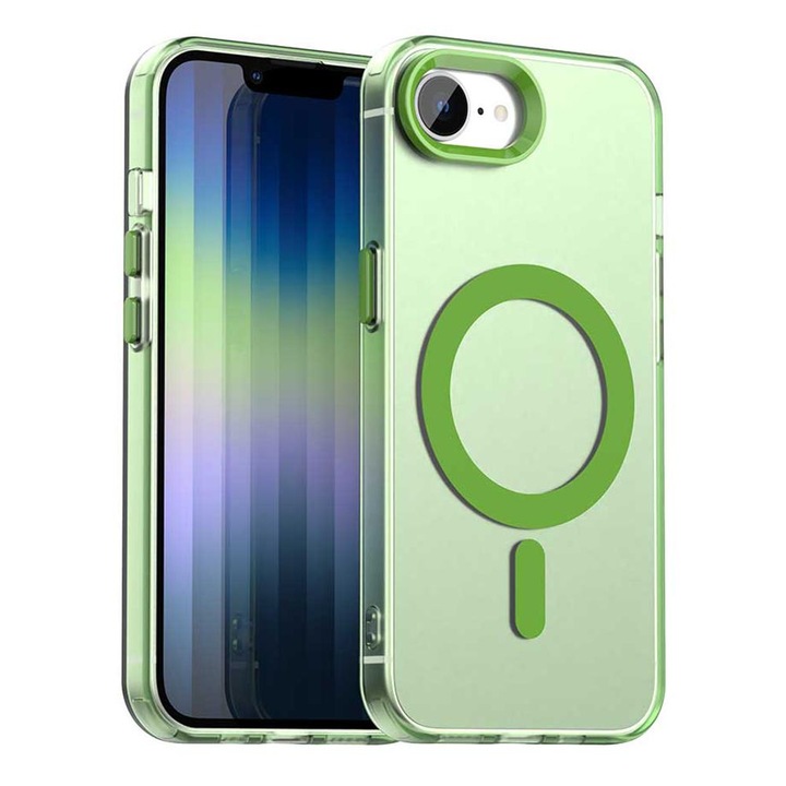 Husa telefon compatibila cu iPhone 16e, Compatibila MagSafe, Hard PC + TPU, Antisoc, Prindere anti-alunecare, Compatibila incarcare wireless, Decupaje precise, Verde