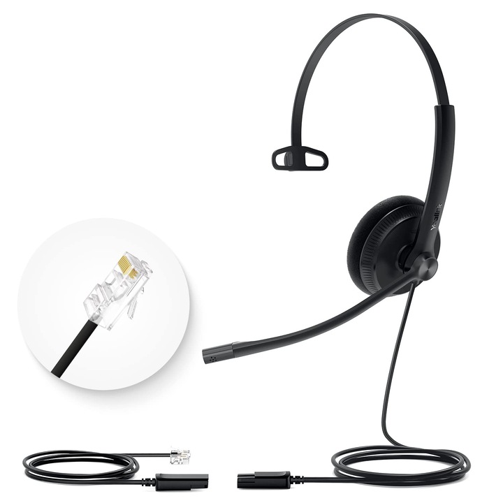 Casti telefonice Yealink YHS34 Lite cu microfon, cablu mono, 2.1m