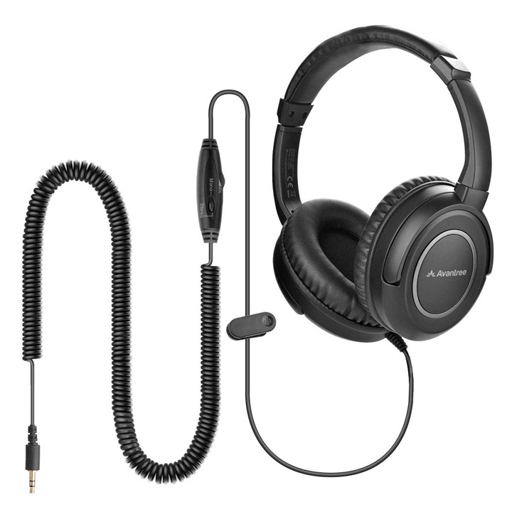 Casti stereo Avantree Hf039 over-ear cu cablu lung 5m, ieșire audio 3.5mm, control al volumului integrat
