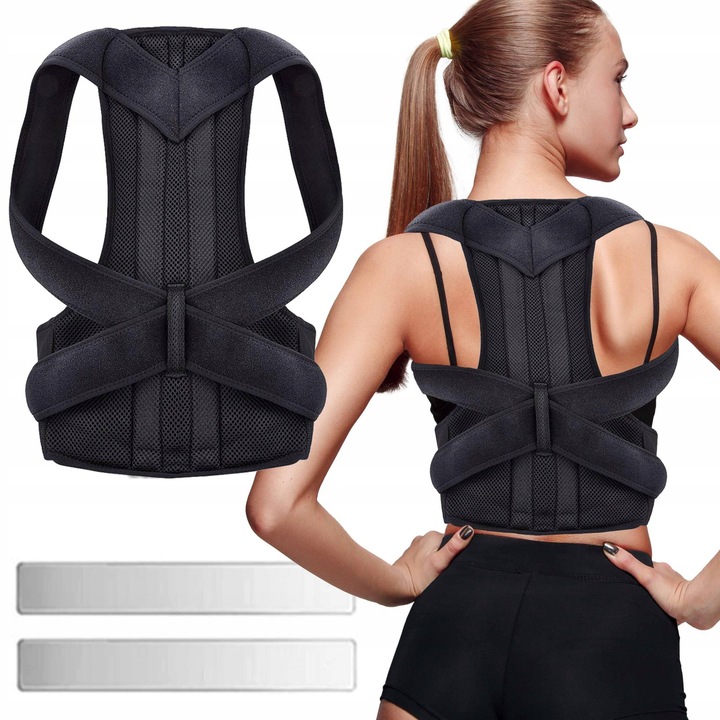 Corector postura ortopedic, set cu doua insertii corectoare, pentru adulti si copii, neopren, ajustabil negru