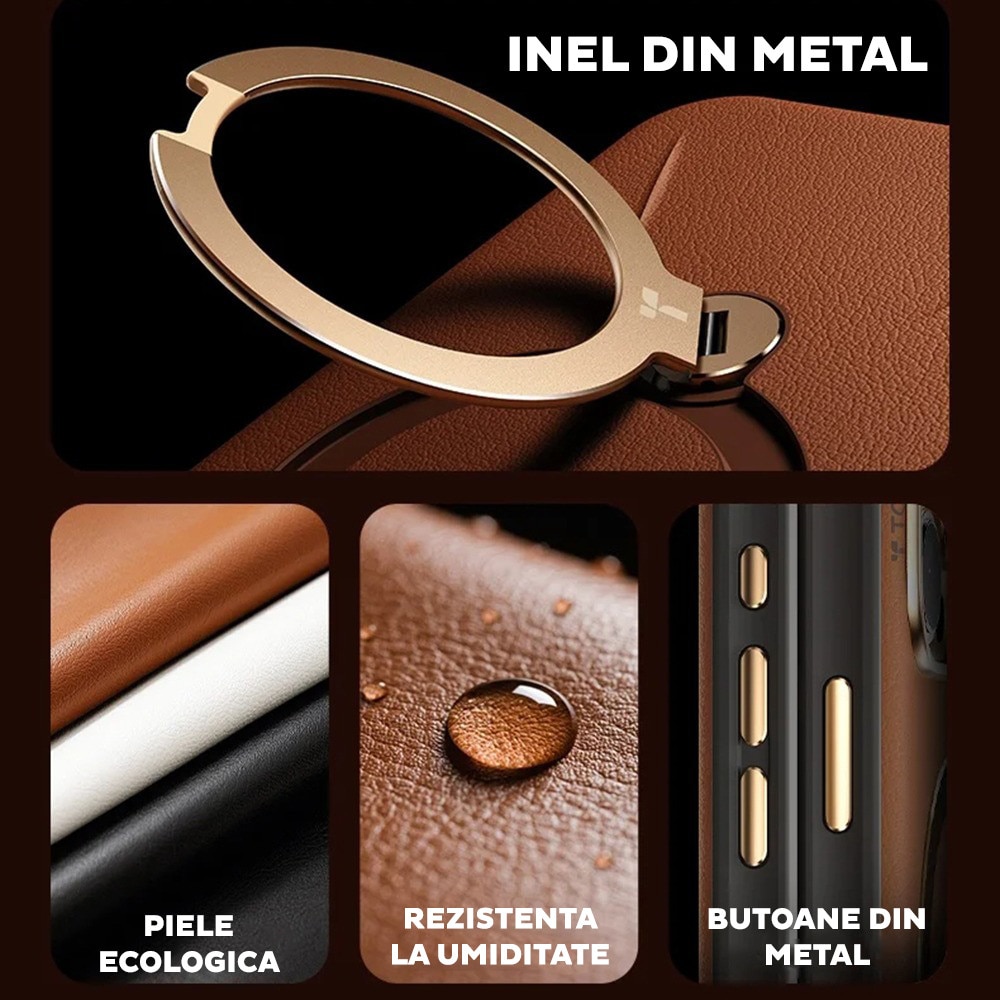 Husa pentru iPhone 17 Pro Max Torras QPRO Leather Series, Piele ecologica, Inel rotativ, Calitate premium, Negru