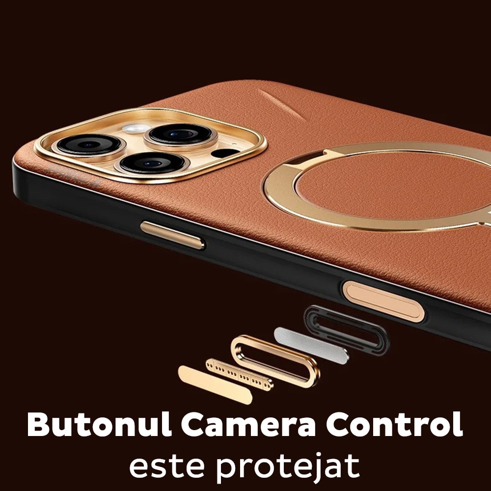 Husa pentru iPhone 17 Pro Max Torras QPRO Leather Series, Piele ecologica, Inel rotativ, Calitate premium, Negru