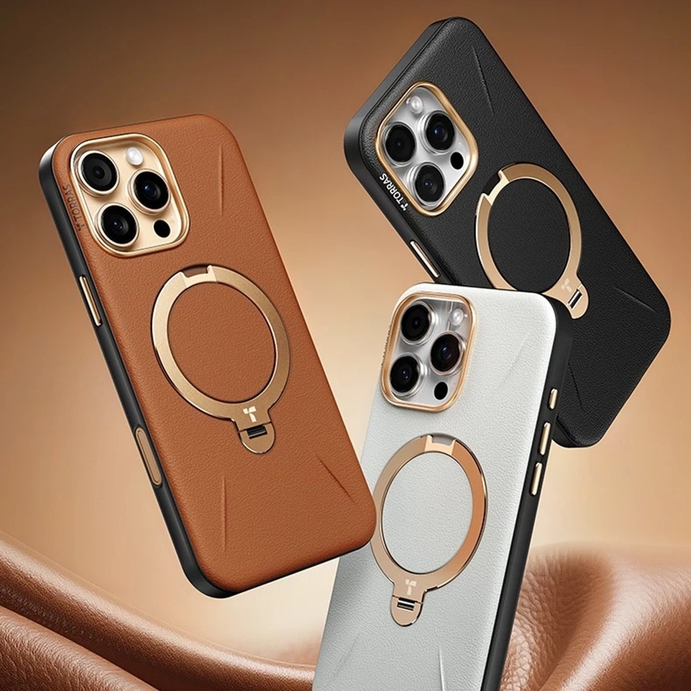 Husa pentru iPhone 17 Pro Max Torras QPRO Leather Series, Piele ecologica, Inel rotativ, Calitate premium, Negru