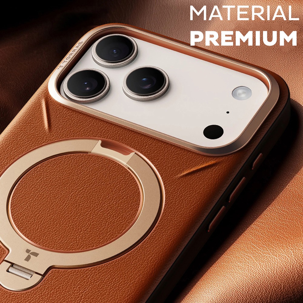 Husa pentru iPhone 17 Pro Max Torras QPRO Leather Series, Piele ecologica, Inel rotativ, Calitate premium, Negru