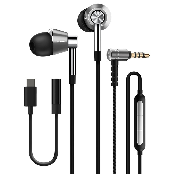 Casti intraauriculare 1MORE, USB-C, argintiu, pentru muzică și apeluri