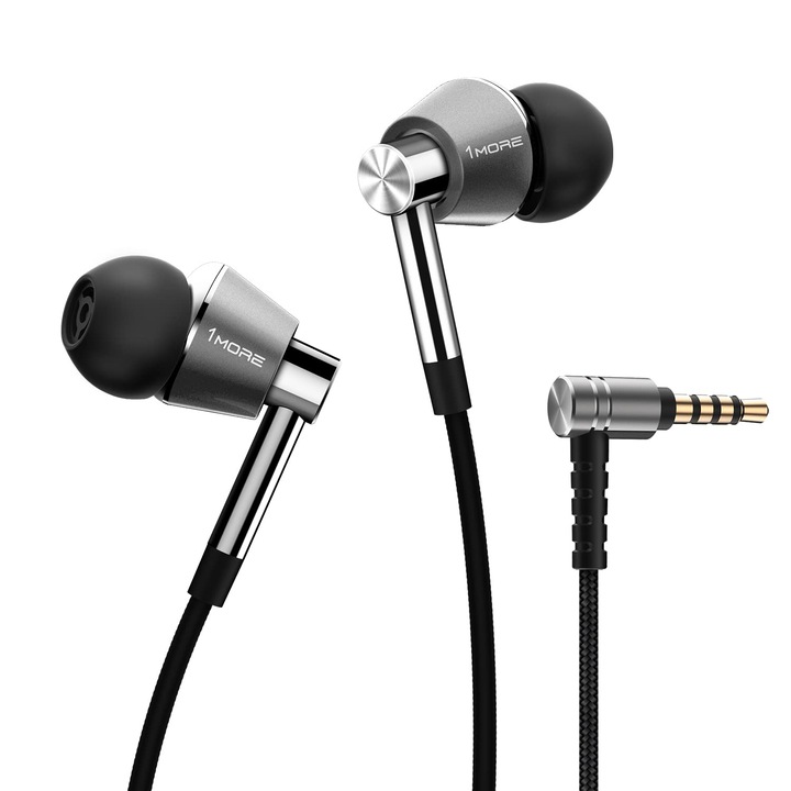 Casti in ear 1MORE E1001, cu fir, argintii, mufa jack de 3, 5 mm, microfon