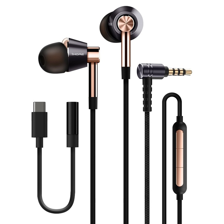 Casti Intraauriculare 1More, Triplu Driver, USB-C, Aurii