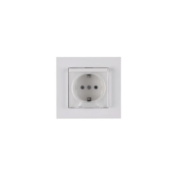 Priză simplă cu împământare Arvia Electric, capac de protecție, alb, 1 slot