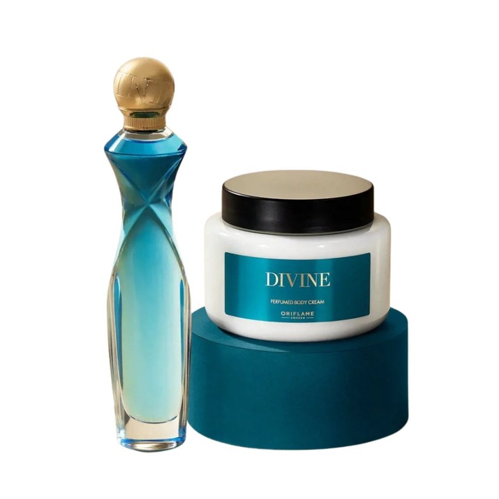 Set Divine Oriflame, apă de parfum 50 ml și cremă de corp parfumata 250 ml, floral fructat lemnos, 300 ml