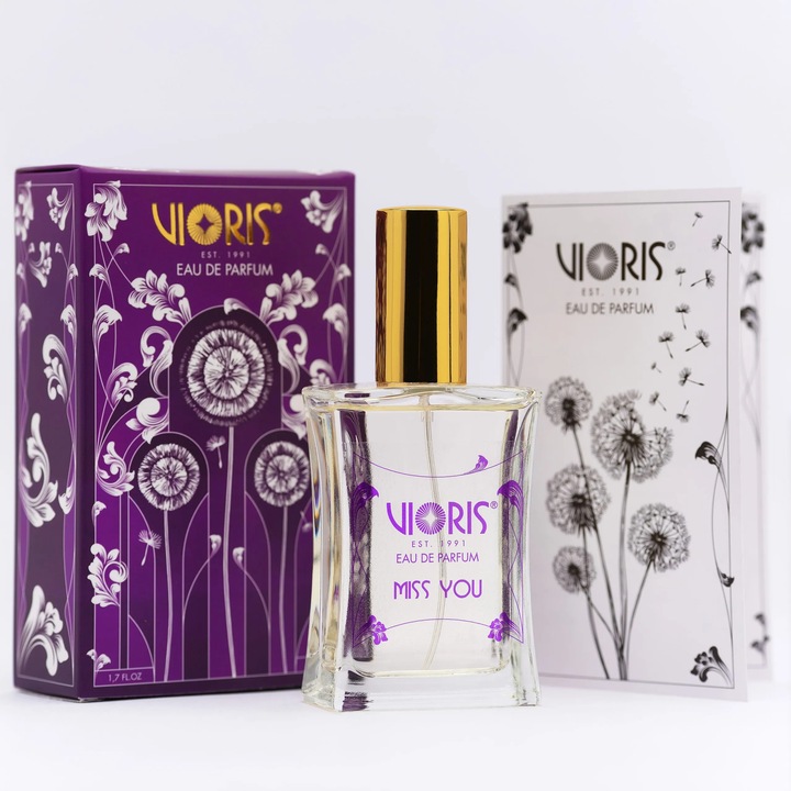 Apa de Parfum Vioris Miss You, 50ml, colorat, note florale și fructate