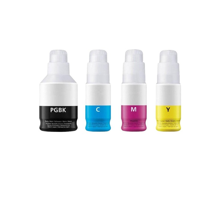 Set 4 flacoane cerneala compatibila GI-56 GI56, negru - 170ml, cyan/galben/magenta - 140ml, fara cutie, pentru Canon MAXIFY GX3040 GX3050 GX4050 GX5050 GX5150 GX5500 SERIES GX5540 GX5550 GX6050 GX6150 GX6550 GX7050 GX7050X GX7055 GX7150