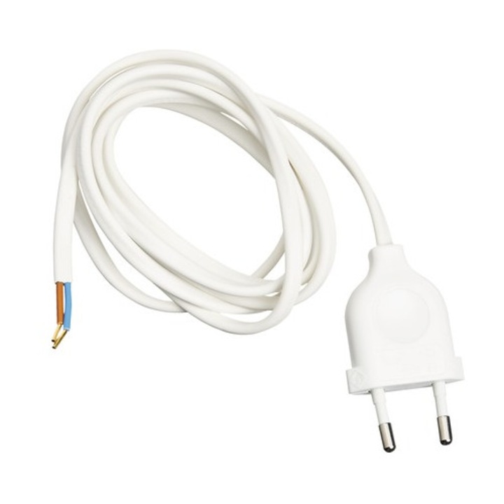 Cablu de alimentare Electroplast MYYU (H03VV-F) 2x0, 75 mm² 1, 5m alb, cu stecher euro