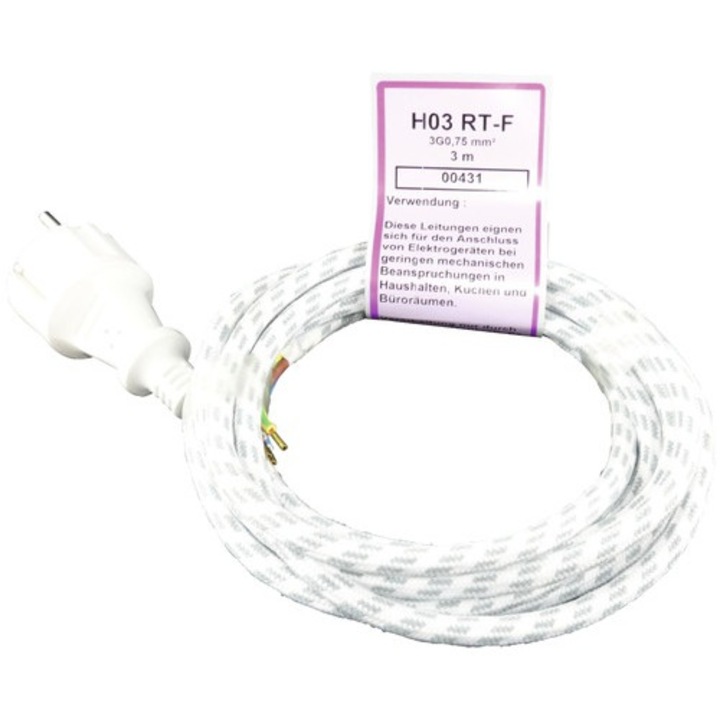 Cablu alimentare fier de calcat 3x0, 75 mm² 3m alb/gri, cu stecher CP
