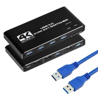 Switch KVM HDMI Bluvista®, Comutator USB 3.0 2x1 HDMI 4K@60Hz USB Hot Key Switch - 2 computere partajeaza un monitor, tastatura si mouse, disc USB, imprimanta, camera USB, Negru