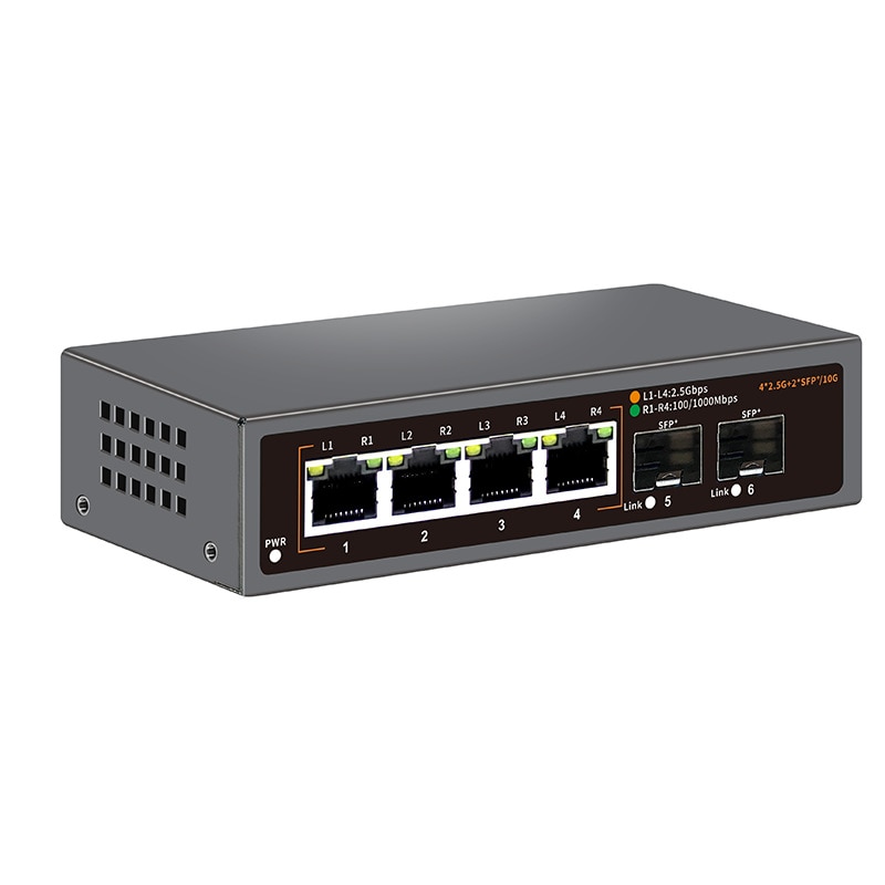 Switch fara management, Bluvista®, JST-04Q02S-D, 2 porturi 2.5 Gigabit, 2×SFP+ 10Gbps, carcasa metalica