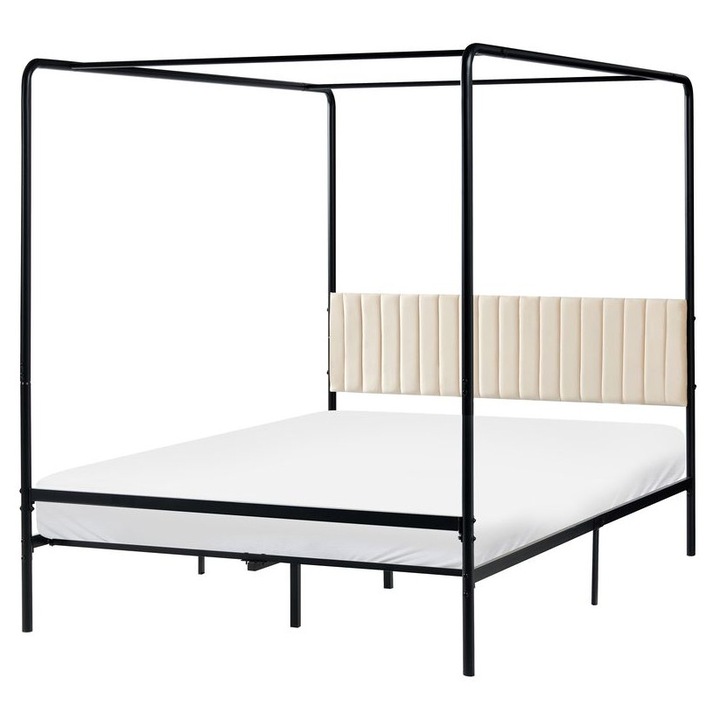 Pat cu baldachin Beliani MIRABEAU, metal, tablie tapițată, negru, 140x200 cm