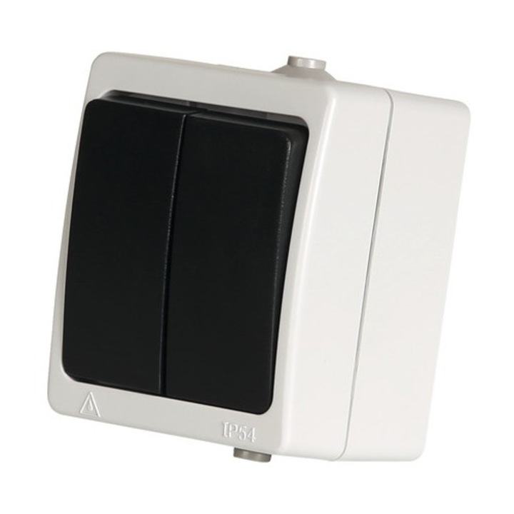 Intrerupator dublu Starke IP54 alb, montaj aplicat