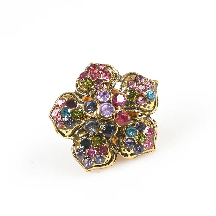 Brosa martisor floare aurie cu pietre multicolore