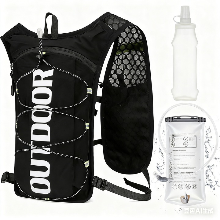 Vesta de Alergat cu Sistem Hidratare Bedee, Geanta Ultra-usoara cu Punga Apa 1.5L si Sticla 500ml, Reglabila si Aerisita, Reflective Fata si Spate, pentru Maraton, Ciclism si Drumetii, Nylon, Negru