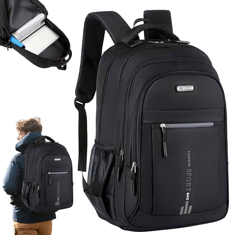 Rucsac Laptop 17", Oxford, Bretele reglabile, Buzunare multiple, 48x32x18 cm, Negru