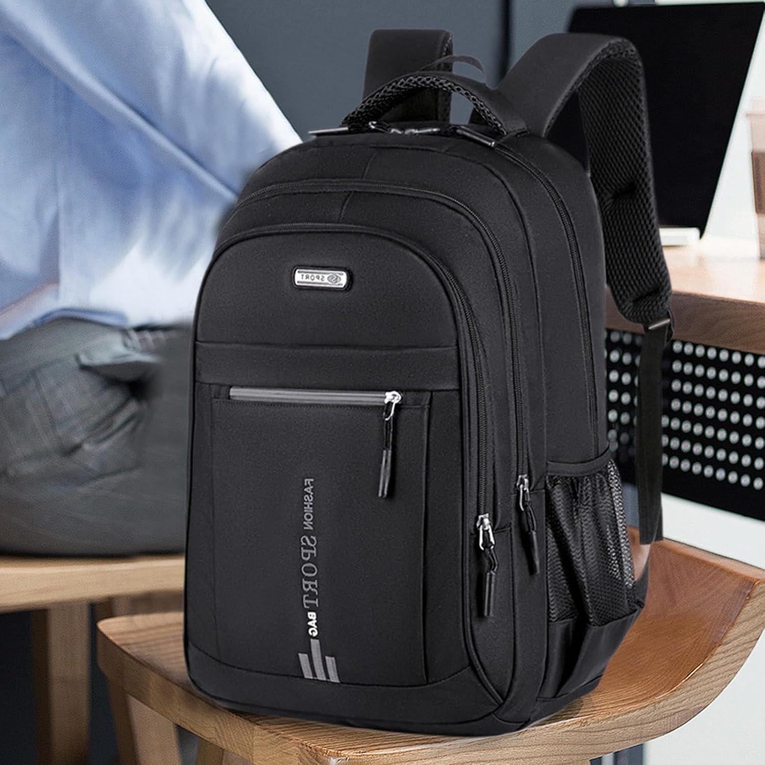 Rucsac Laptop 17", Oxford, Bretele reglabile, Buzunare multiple, 48x32x18 cm, Negru